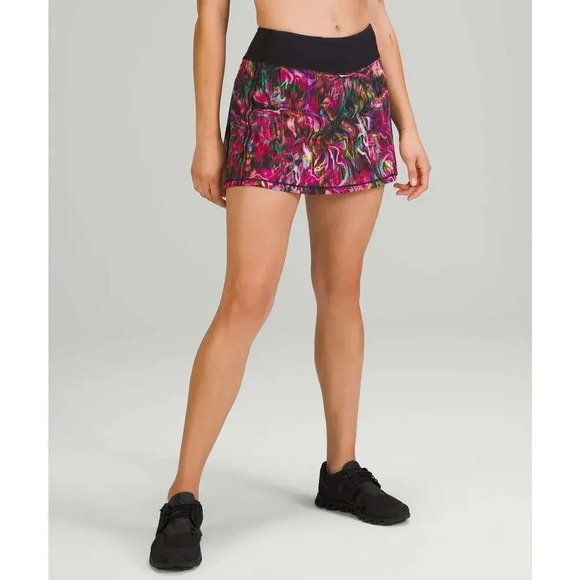 Lululemon Hyper Flow Pink Multi Black Print Pace Rival Mid-Rise Skirt Size 14 - Picture 1 of 8